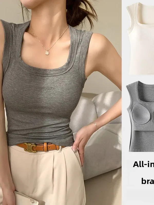 New Seamless Built-in Bra Tank Top for Women Sports Bra & Summer Sleeveless Shirt, Breathable Workout Vest with T-Shirt Combo