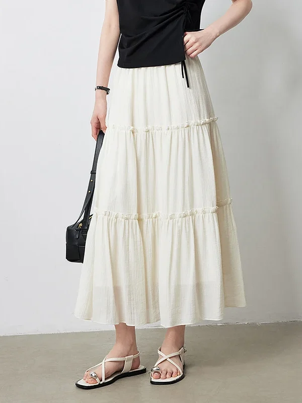 TOYOUTH Half Length Skirt For Women In The Summer Of , New Elastic Waist Patchwork Lace Mid Length Cake Skirt