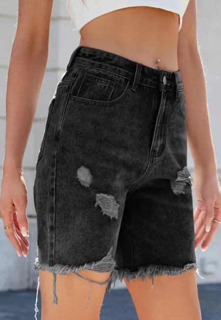 Women's Urban Washed Ripped Mid-Length Denim Shorts