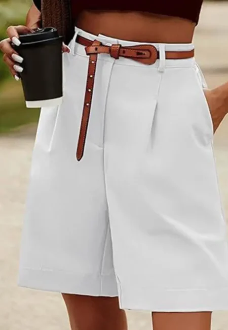 Luxe High Waisted Tailored Shorts with Pockets - Office Ready