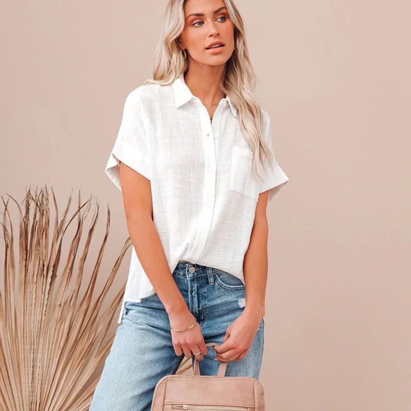 kf-S1dac30d5046b4f9cbda24a7991c361bbr Casual Loose Cotton Linen Blouse for Women - Summer Style