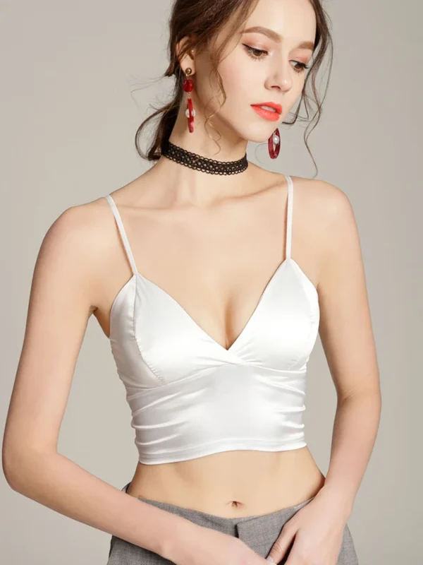 Female   Satin Crop Tops Women Short Solid  Ladies Vest Tops Fashion Streetwear Tank Top Tube Black White Party Club
