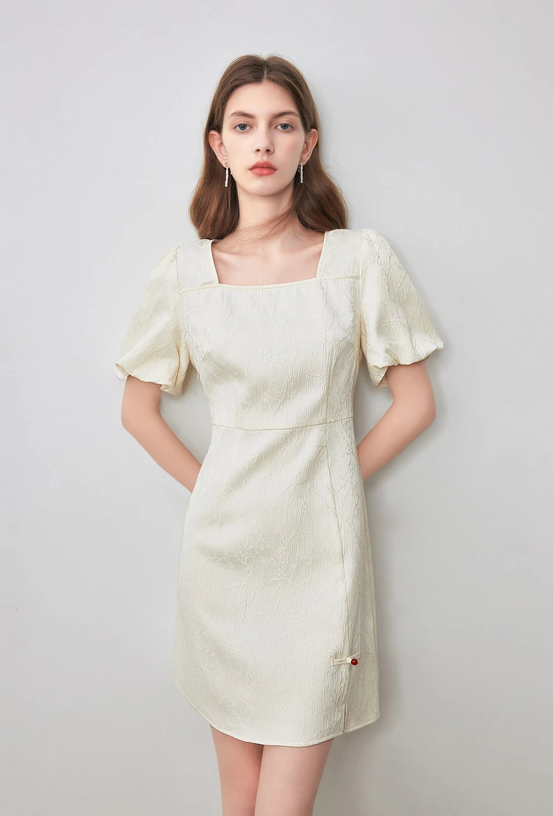 kf-S1e420a8f6bc94bf5af6befbb7818bc2bh Sophisticated Jacquard Cheongsam Dress with Puff Sleeves