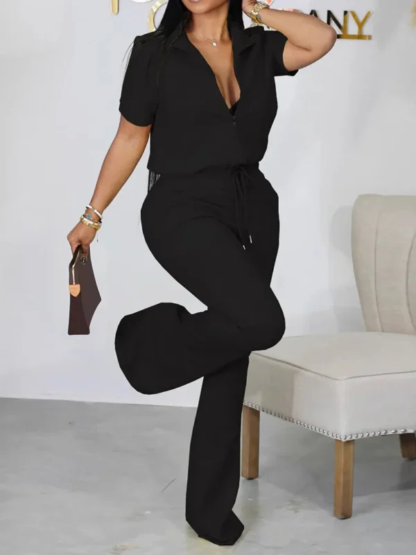 Chic Women's Casual Set with Zipper Front & Stylish Sleeves