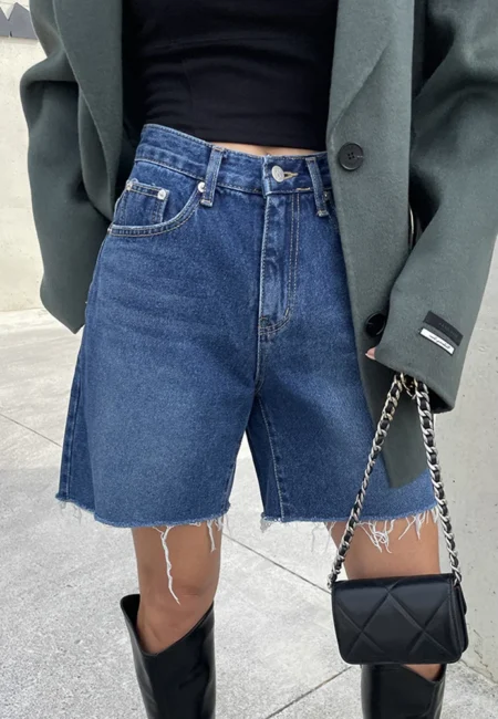 Women's High Waist Blue Denim Shorts - Premium Cotton Blend