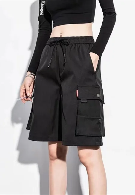 Luxe Black Cargo Shorts - High-Waist Summer Essential