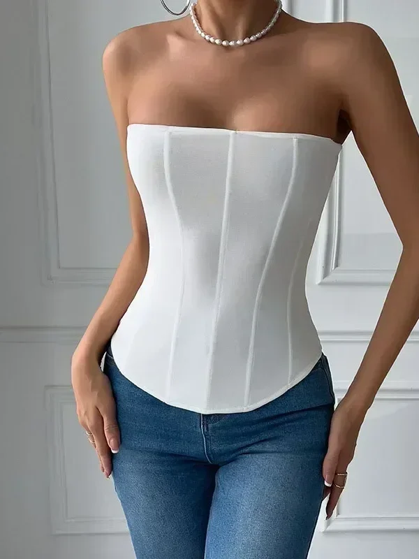 CHUANGERM  Corset Top Solid Color Sleeveless S-neck Backless Bandage Women Push Up Hourglass Body Shaper Bustier Lingerie
