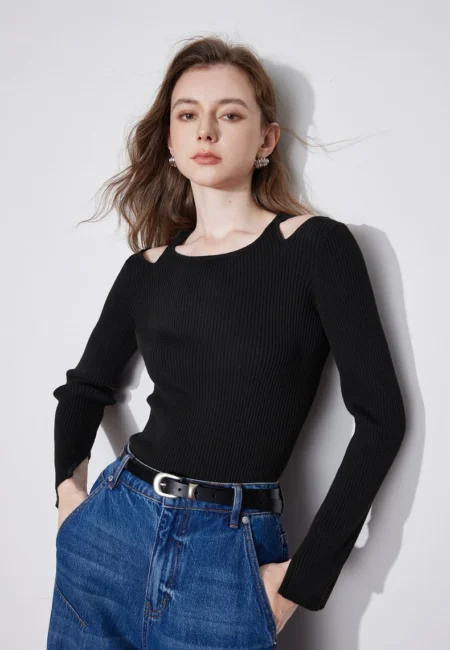Elegant Off-Shoulder Knit Sweater for Women - Autumn Style