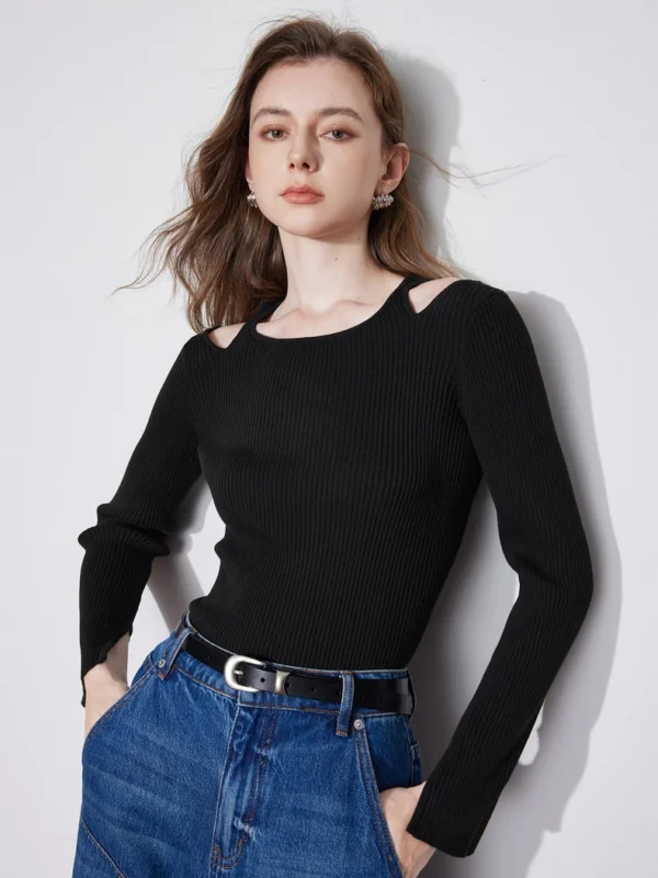 Moopsi 35 Elegant Off-Shoulder Knit Sweater for Women - Autumn Style