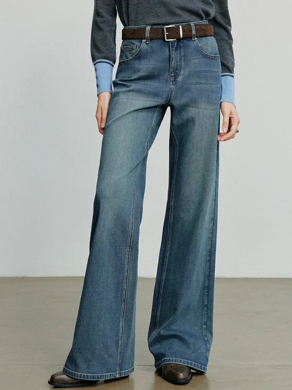 TOYOUTH Women Denim Jeans  Autumn New Lycra Retro Straight Flare Pants