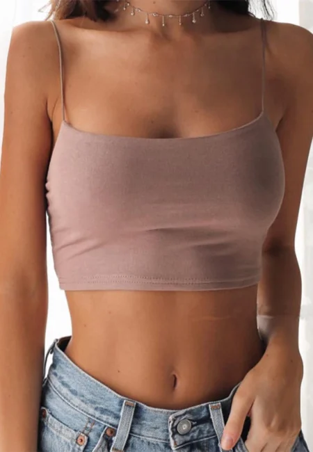 Trendy Cotton Blend Crop Tank - Stretch Summer Essential