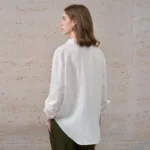 100% Linen White Shirt Women Lapel Cardigan Long-sleeved Solid Color Casual Loose High Street Fashion Chic Sun-protective Blouse - Image 3
