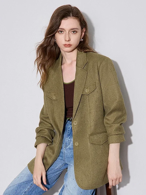 TOYOUTH Women Blazer Jacket  Autumn and Winter  New High-end Tailored Collar Thicking Jacket Coat