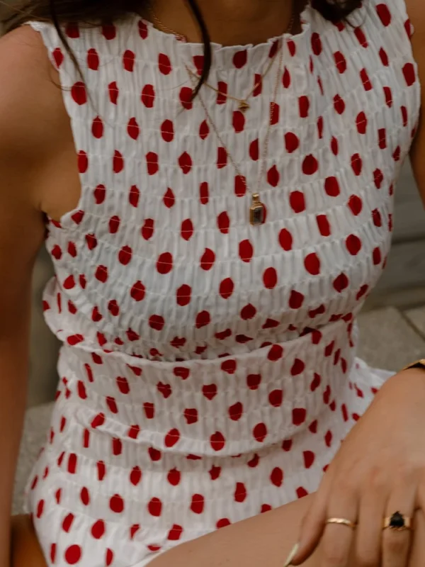 Vintage Y2 K Polka Dot Tank Top with Ruffled Hem for Women