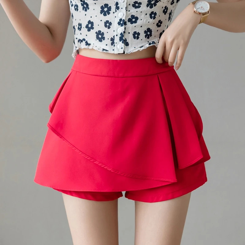 kf-S2d7b586413a84b34898a4ac275cb9da3B Asymmetrical Chiffon Skirt: Elegant High-Waist A-Line in Red