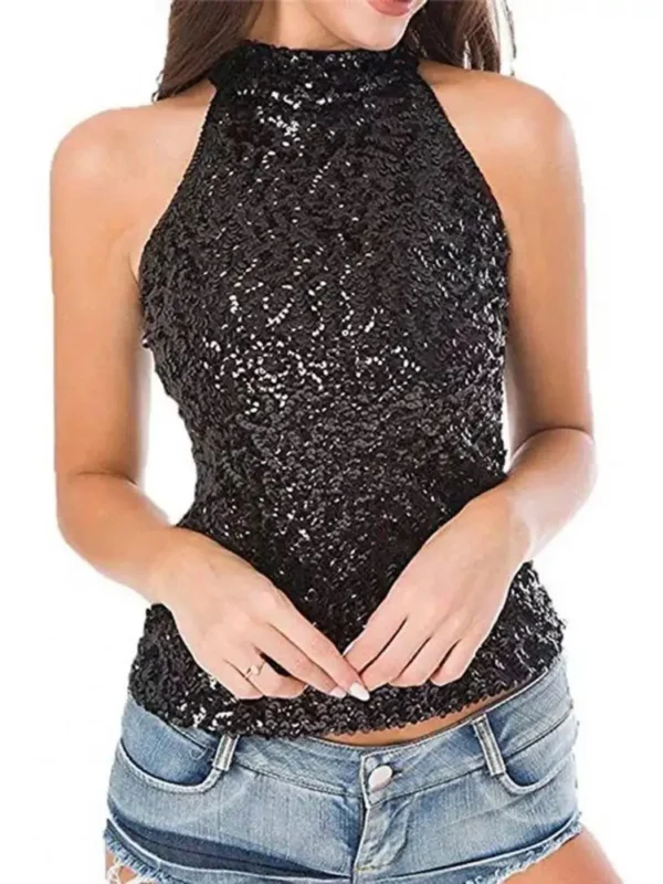 Glamorous Women's Sequin Halter Neck Tank Top for Parties