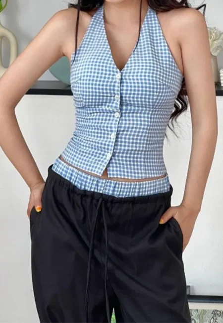 Trendy Women's Plaid Halter Crop Top - Summer Street Style