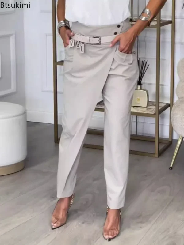 New Autumn Asymmetric High Waisted Suit Pants for Women Fashion Chic Belt Straight Pants Casua Street Trousers Lady Bottoms