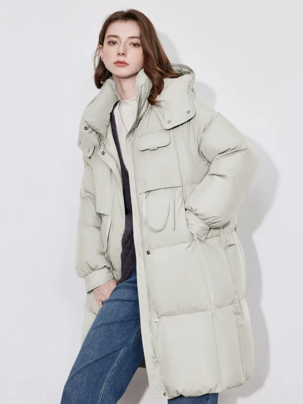 TOYOUTH Women 90% White Duck Down Jacket  Winter New Hooded  Waist Solid Thick Extra Length Parkas Coat Jacket