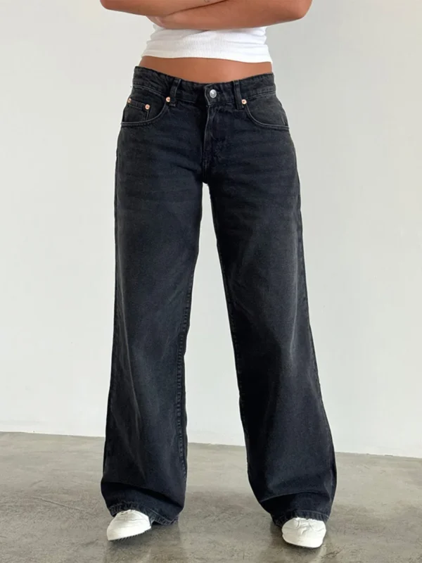 High Waist Straight Leg Women's Jeans Retro American Washed Denim Pants Autumn Street Style Wide Leg Trousers for Women