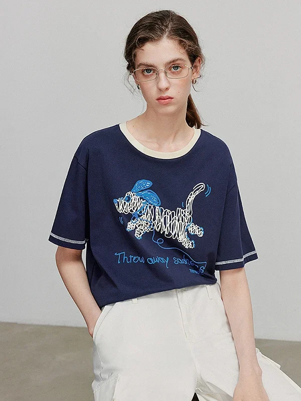 TOYOUTH Women Short Sleeve T shirt  Summer New Animal Casual Tops 8521054