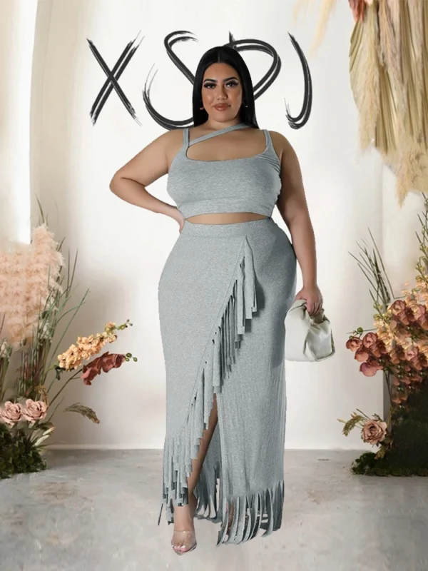 Chic Plus Size Summer Knit Skirt & Vest Set for Women