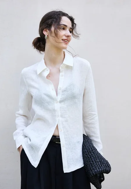 Luxurious White Linen Blouse - Timeless Retro Women's Shirt