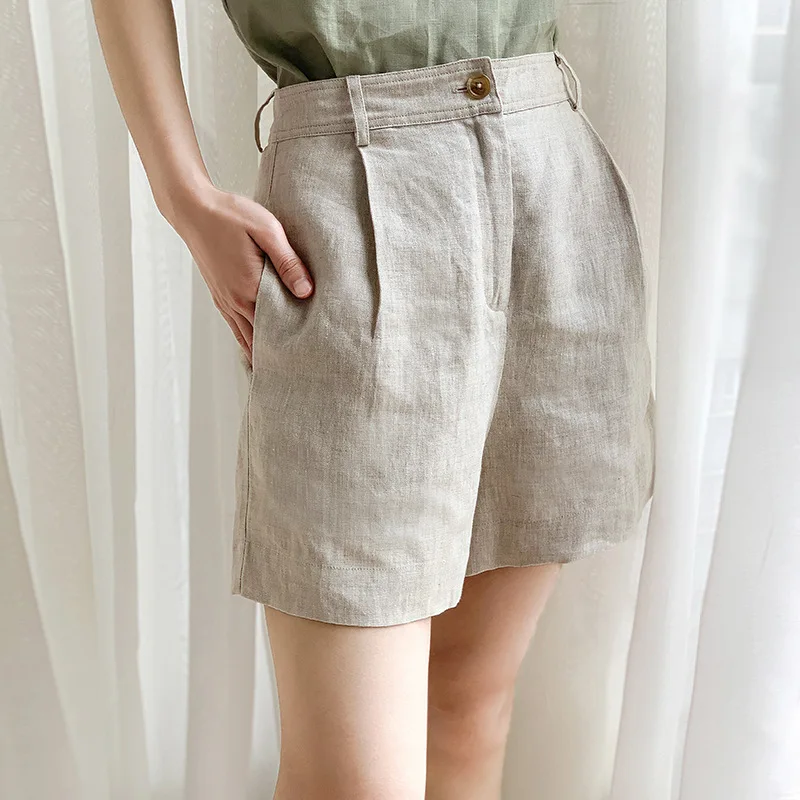 Kf-S36C1A23E9De645Afa10E0Cd5B05Be7F7Y Premium Linen Wide-Leg Shorts - Breathable High-Waist Summer