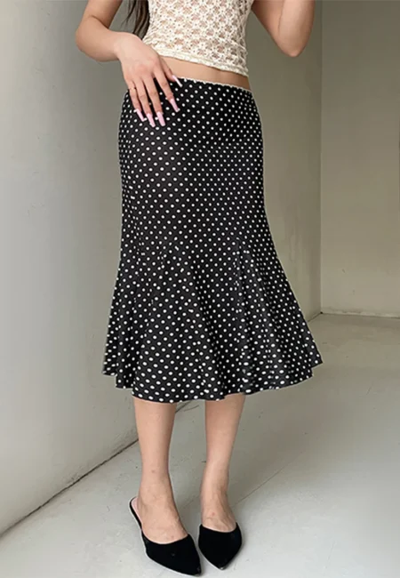 Women's Polka Dot Midi Skirt - Vintage Style Trumpet Cut