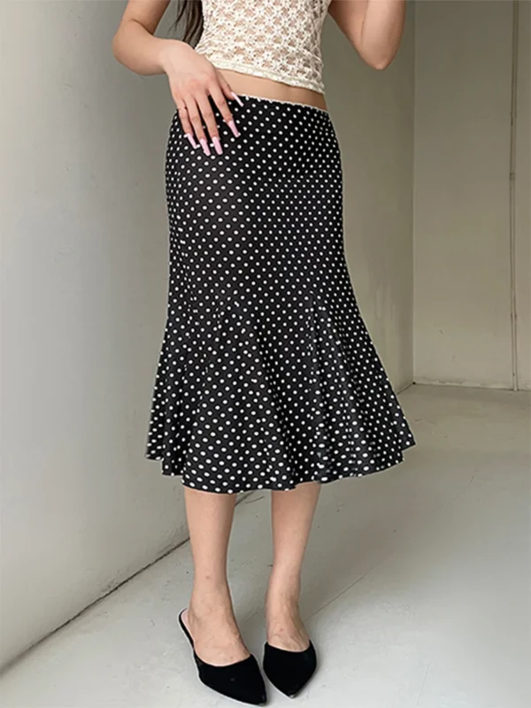 Women's Midi Skirts Dot Print Low Waist Skirts Spring Summer Casual Skirts  Fashion Casual Elegant Clothes