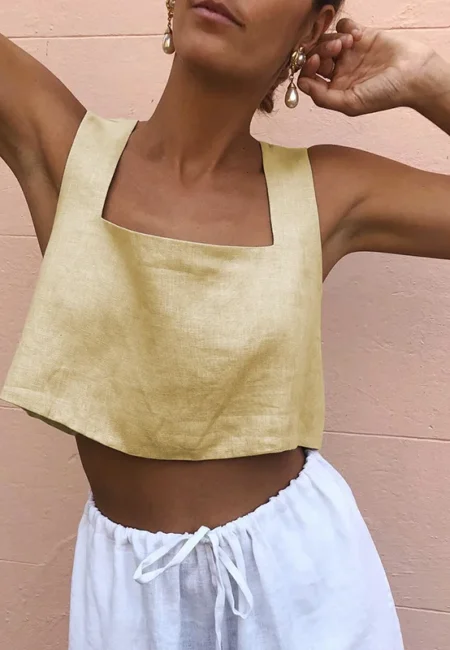 Premium White Linen Crop Top - Breathable Summer Essential