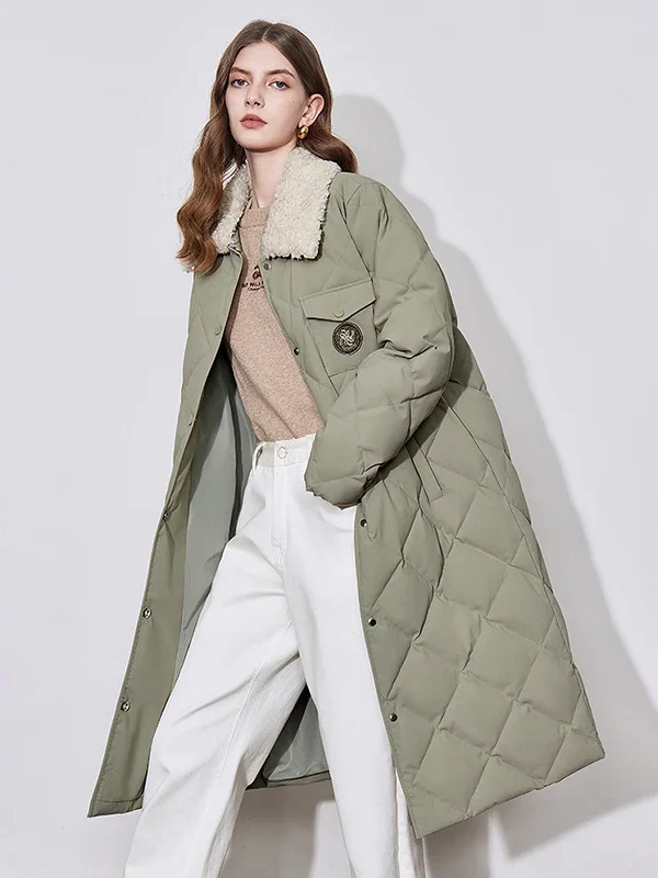 TOYOUTH Womens Down Coat  Winter New Fur Collar Single Breasted Button Medium Thick Long Coat