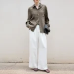 Vintage Linen Shirts Women Long Sleeve Button Up Turn Down Collar Casual Fashion Loose Blue Streetwear Office Lady Chic Blouse - Image 4