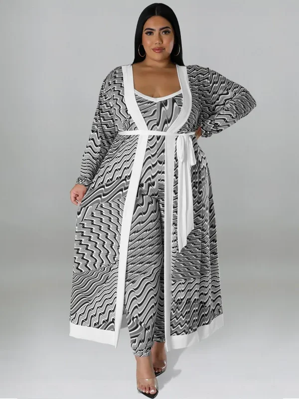 Chic Plus Size Autumn Ensemble: Long Sleeve Top & Pants Set