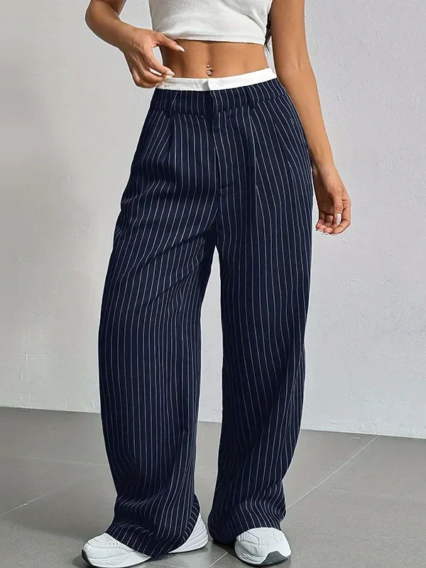 Chic High Waist Striped Pants for Women - Casual Office Trousers