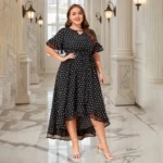 Elegant Plus Size Polka Dot V-Neck Maxi Dress with Pockets