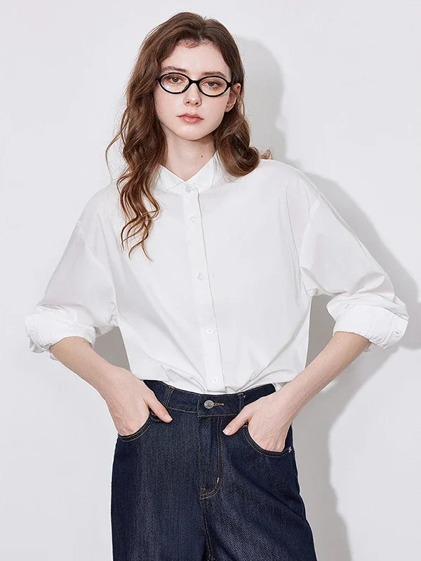 Elegant Stand Collar Women's Blouse for Professional Style