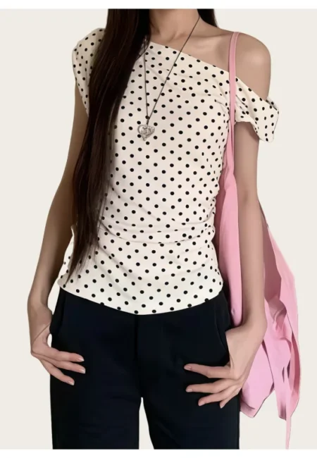 Vintage Polka Dot Off-Shoulder Tee - Summer Style Essential