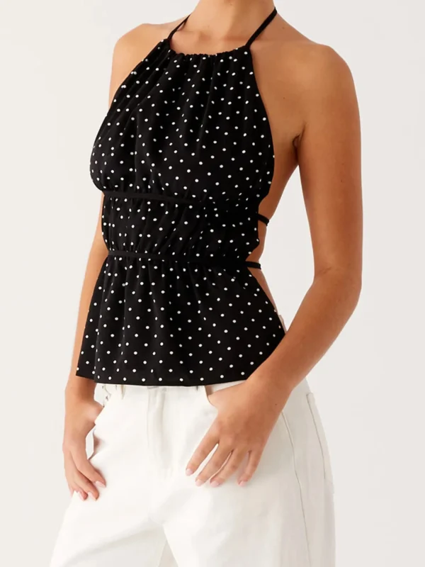 Chic Women's Backless Dot Print Summer Halter Tank Top