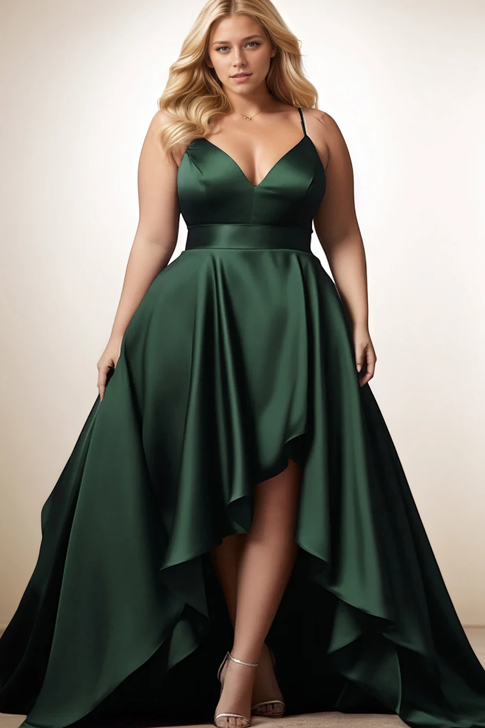 kf-S4049c082b04148c4af362a8cebbf7166w Flattering Plus Size Green Evening Dress with Spaghetti Straps