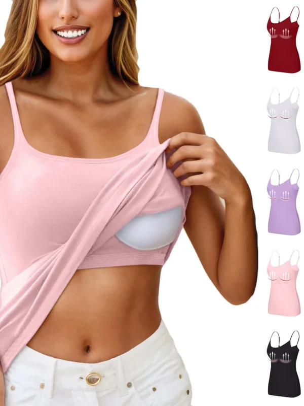 New Padded Bra Tank Top Women Modal Spaghetti Solid Cami Top Vest Female Adjustable Camisole With Built In Bra Fitness Clothing