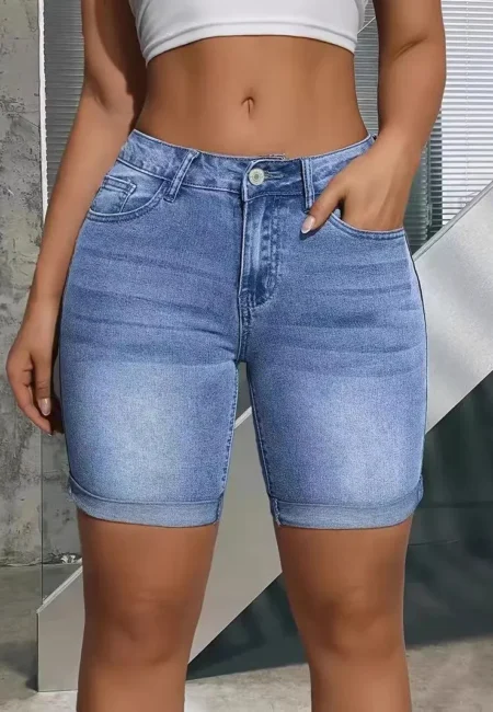Women's Bleached High-Rise Denim Shorts with Zipper Fly