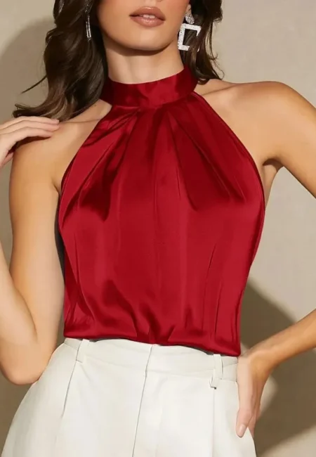 Satin Halter Neck Tank Top for Women - Stylish & Versatile