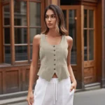 Chic Striped Sleeveless Linen Vest for Effortless Summer Style - Image 4