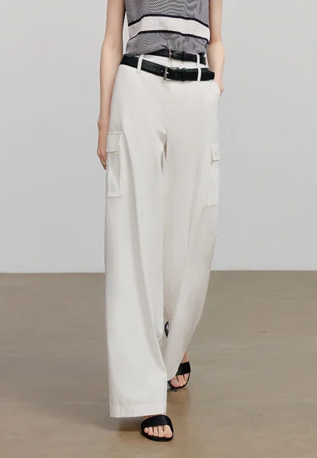 Luxe Cotton Lyocell Wide Leg Pants Women Summer Beige Comfort