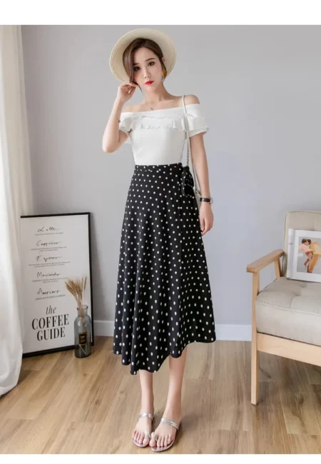 Polka Dot Wrap Midi Skirt - Flattering A-Line Beach Style