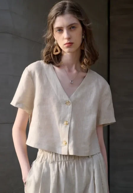 Breathable Premium Linen V-Neck Blouse - Summer Essential