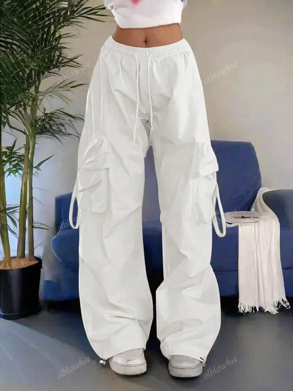 Loose Wide Leg Casual Pants Women's Workwear Trousers with Big Pockets Vintage Long Pants High Street Trend New