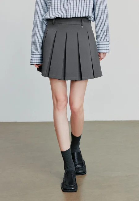 Sophisticated Gray Pleated Mini Skirt - Preppy College Essential