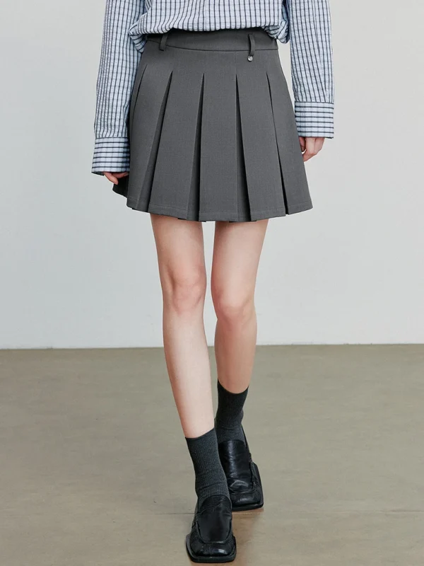 Sophisticated Gray Pleated Mini Skirt - Preppy College Essential